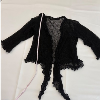 VTG Y2K Whimsigoth Black Open Knit Cardigan Tie Front Fairy Grunge Festival Sz M