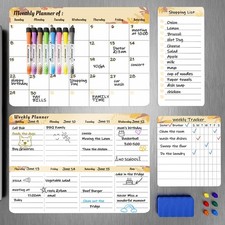 Refrigerator Calendar Magnetic, 16.3x11.7 4-Pack Weekly Monthly Planne...