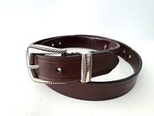 Leather Belt Mens 40 Western Silver/brass Square Concho s W/silver Tips Buckle