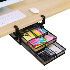 Black Under Desk Drawer Organizer 2Tier Metal Slide Out Storage Home Office