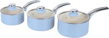 Image of Swan SWPS3020BLN Retro Induction Saucepan Set With Glass Lids, Non Stick, Blue