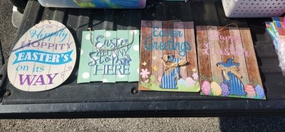 Rustic Wood Multicolor Easter Bunny Hanging Wall Decor Signs Set
