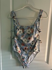 Hurley Women's One-Piece Swimsuit - Blue Floral Print with Side Ties