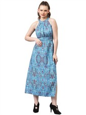 KOTTY Women's Fit and Flare Light Blue, White, Red Dress