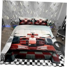 Cool Racing Car Boys Girls Comforter Set Size,3D Red Formula Car Full Multi 33