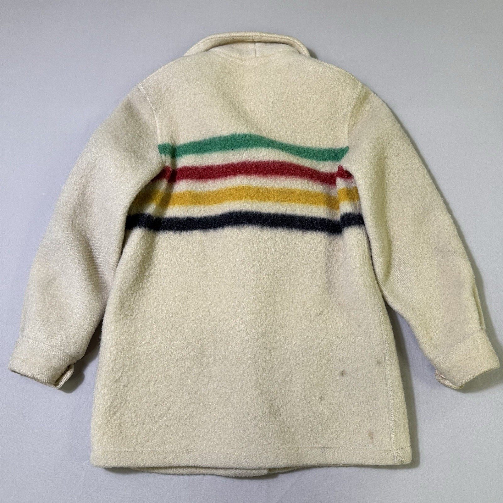 VTG Hudson's Bay Co Wool Point Blanket Jacket Coat Rainbow Stripes 50s 60s
