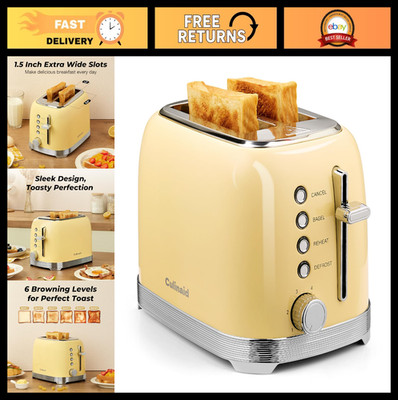 Retro Stainless Steel 2-Slice Toaster with Extra Wide Slots, Bagel & Defrost Fun