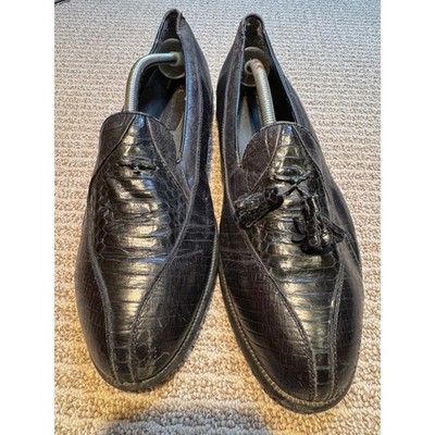 Vintage Genuine Snake Skin Tassel Loafers Mens 11M Black Exotic Leather Slip On
