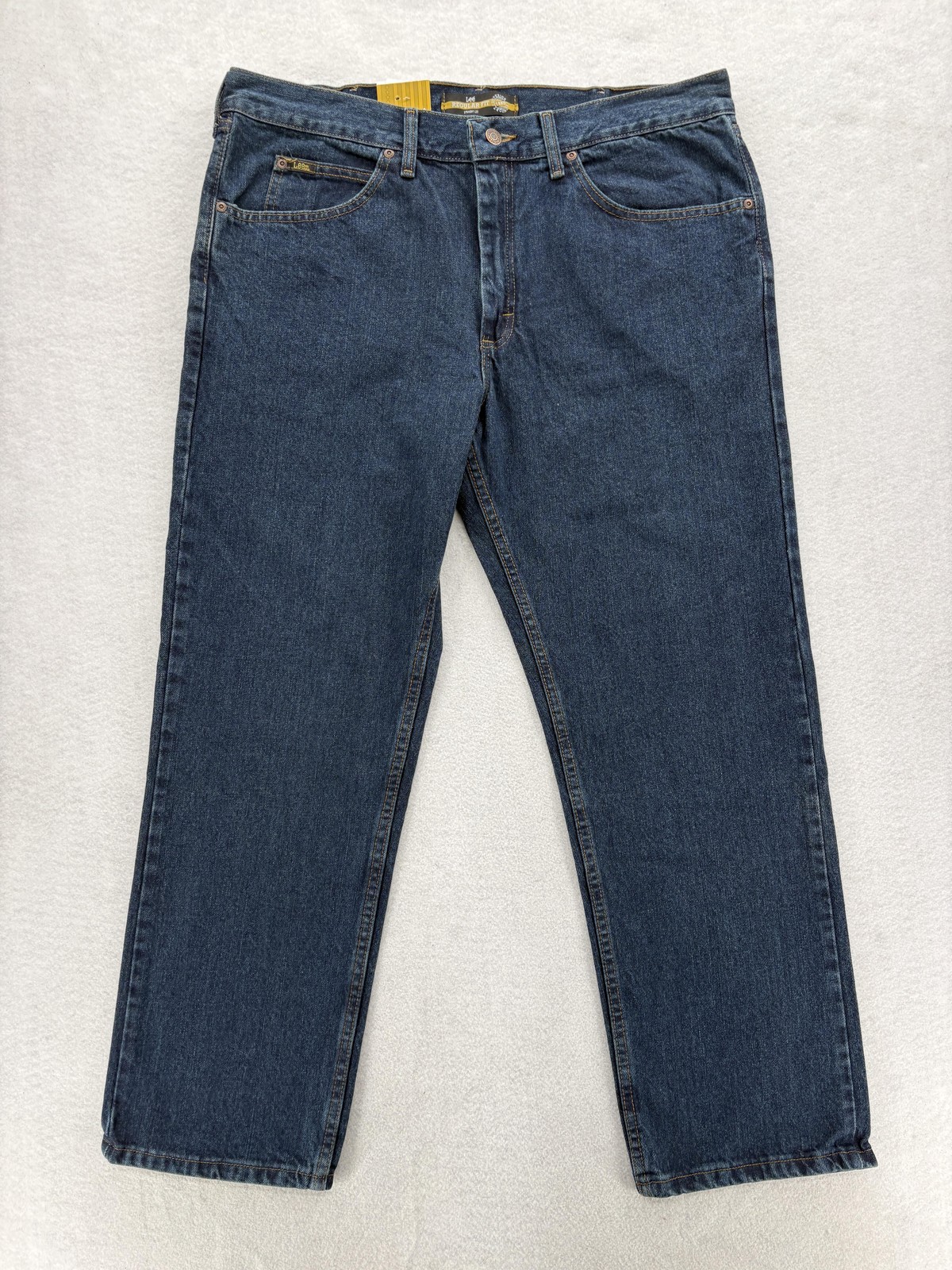 Lee Regular Fit Jeans Mens 38x30 Blue Dark Wash Straight Leg Denim Casual NWT