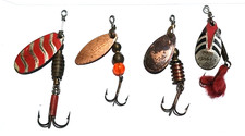 4 x Vintage Fishing Lures 1x Gilfin, 1x Rublex Ondex, 1x Mepps, 1x Veltic