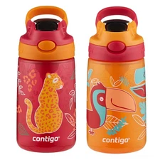 CONTIGO AUBREY KIDS WATER BOTTLE SILICONE STRAW LID 14 OZ 2 PACK ORANGE/CHERRY