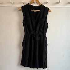 Loft Women’s S Small Black Casual Sleeveless V Neck Dress w Pockets & Drawstring