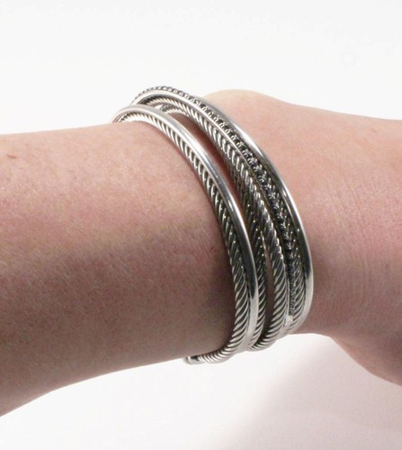 DAVID YURMAN CROSSOVER CABLE 925 STERLING SILVER 14K GOLD DIAMOND CUFF BRACELET - Picture 6 of 9