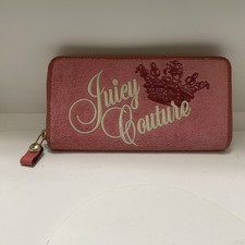 Juicy Couture Pink Velour Y2K Zip Around Wallet Crown Logo