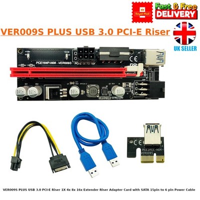 1X auf 16X VER009S PLUS USB 3.0 PCI-E Riser 1X 4X 8X 16X Extender Riser Adapter