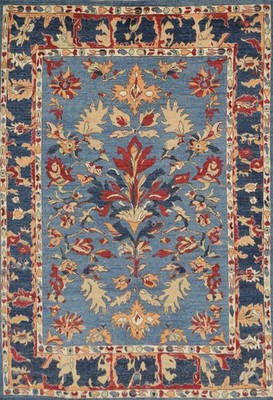 Floral Blue Oushak Area Rug 8x10 Vegetable Dye Handmade Dining Room Wool Carpet