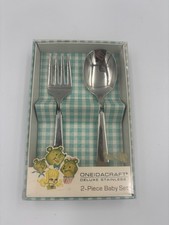 VTG Oneidacraft Deluxe Baby Utensil Set Fork Spoon Stainless