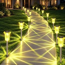 10 Pack Solar Pathway Lights, Lemon Yellow Starburst Garden Outdoor Lighting