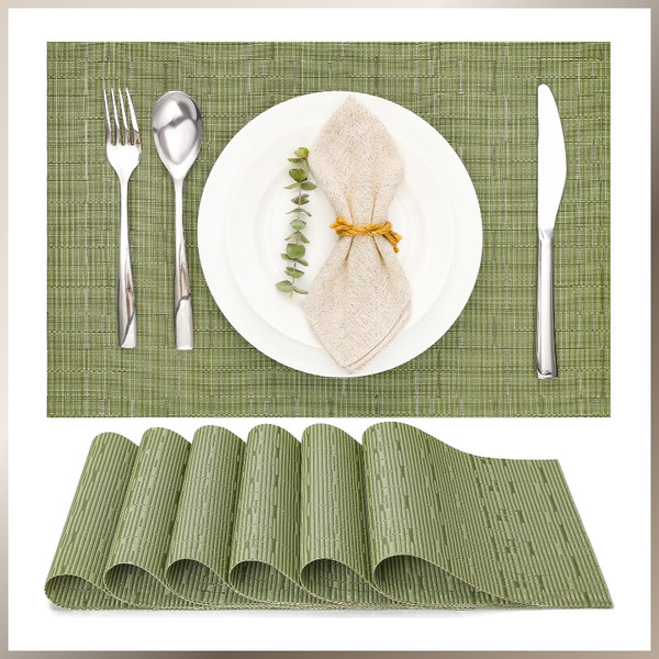 Tischsets Abwaschbar 6Er Set Gewebte Platzdeckchen HitzebestäNdig 30X43,5Cm GrüN-image
