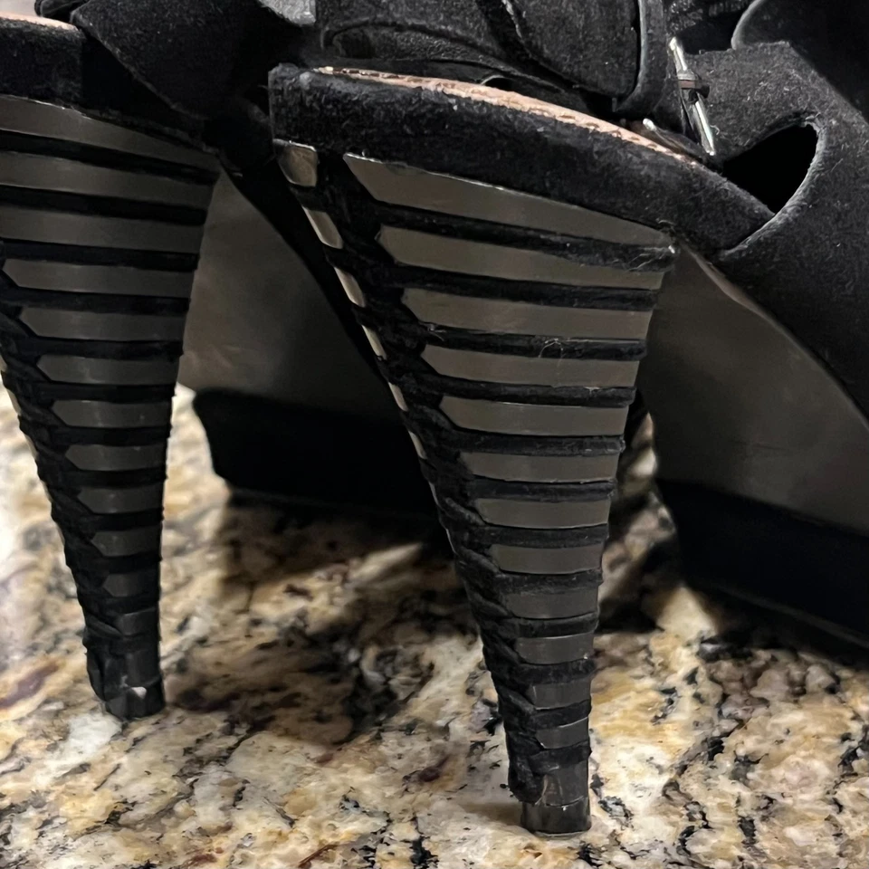 B Makowsky Isla Negro Gamuza Cuero Plataforma Cordones Cono Tacón Peeptoe Talla 8.5M Foto 2 de 4