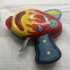 Retro Schylling Atomic Tin Litho Space Ray Gun Mechanical Toy Lights Up