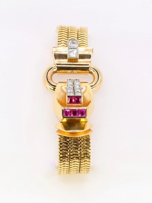 UTI Secret Tubogas Watch Yellow Gold Calibrated Ruby Diamonds