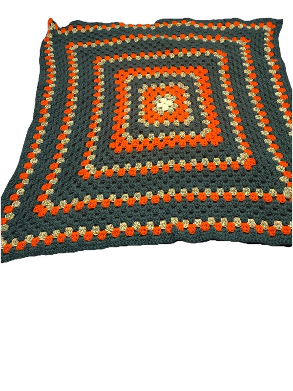 Vintage Handmade Crochet Granny Square Pattern Afghan Throw Approximately 35x35