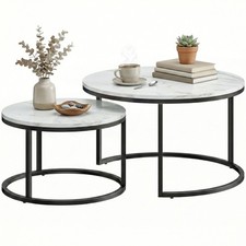 HOMCOM 2 Pcs Stacking Coffee Table Set Steel Frame, Marble White