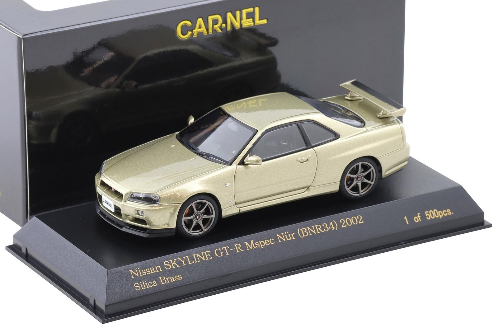 1:43 CAR-NEL By Kyosho Nissan (R34) M-SPEC II Nur 2002 Silica