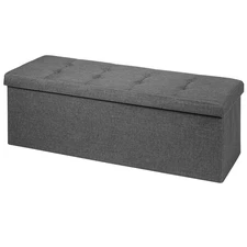 Drak Grey Bench Storage Chest Fabric Folding Ottoman w/Divider Bed End Sitting