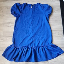 SHEIN Blue A-Line Dress M Puff Sleeve Ruffle Back Button Casual Midi
