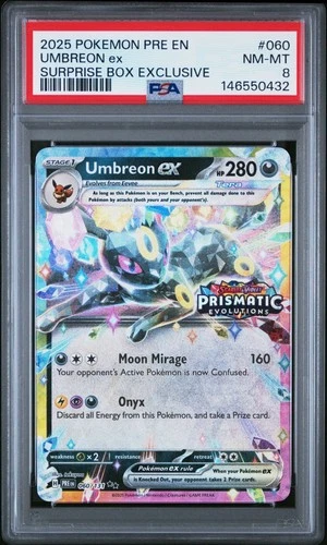 Pokémon Prismatic Evolutions Stamped Umbreon ex 060/131 PSA 8 NM-MT