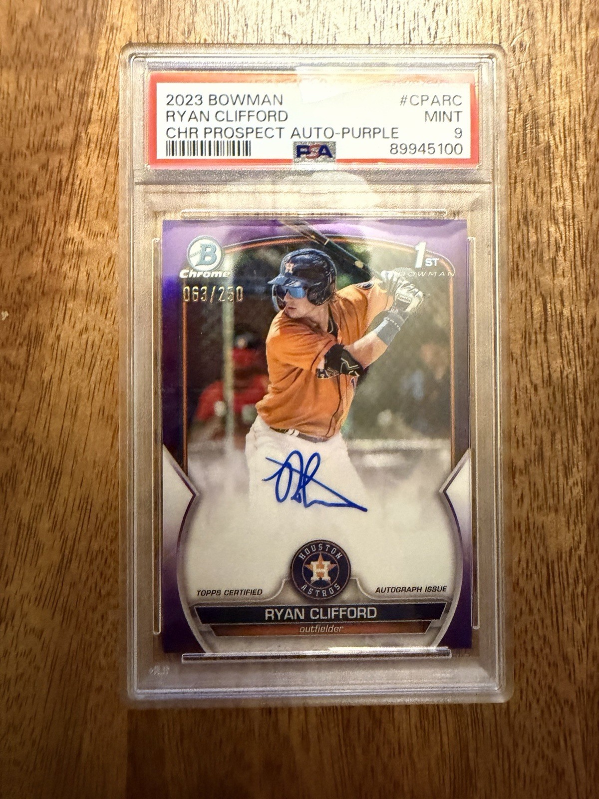 PSA 9 Ryan Clifford 2023 Bowman 1st Chrome Purple Auto /250 Mint