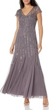 Adrianna Papell Women's Floral Women's Beaded Long Dress gown, Moonscape, 8