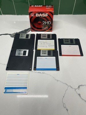Vintage 3.5'' Diskettes BASF OPEN BOX 5ct 2HD **READ DESCRIPTION**