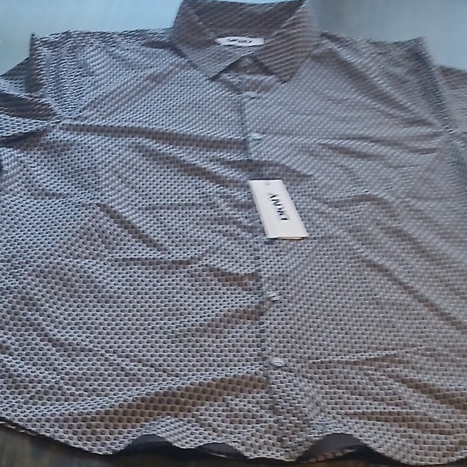 DKNY Men's Black White Gray Geometric Woven Short Sleeve Button-Up Shirt Size L