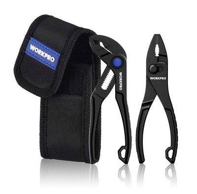 WORKPRO 2-Piece Mini Pliers Set with Pouch Slip Joint Plier & Water Pump Plier