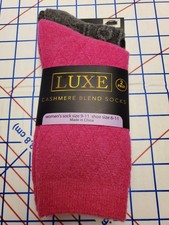 Luxe Women 2 Pk Hot Pink  Gray Cashmere Blend Cushioned Insulated Sock Sz 9-11