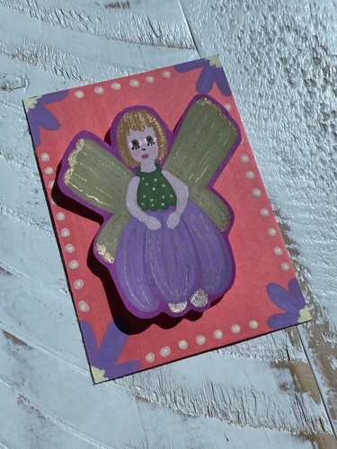 ACEO Original Cartoon FAIRY collage Painting Signed 2026 DOODLEALLADAY whimsical