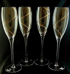 STRATA-by-Colony-Gold-Swirl-CHAMPAGNE-FLUTES-Glasses-9-7-8-034-Set-of-4
