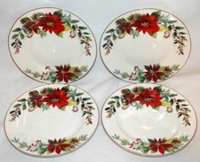 Grace Teaware Christmas Poinsettia Holly Holiday Salad Plates 8" Set of Four New