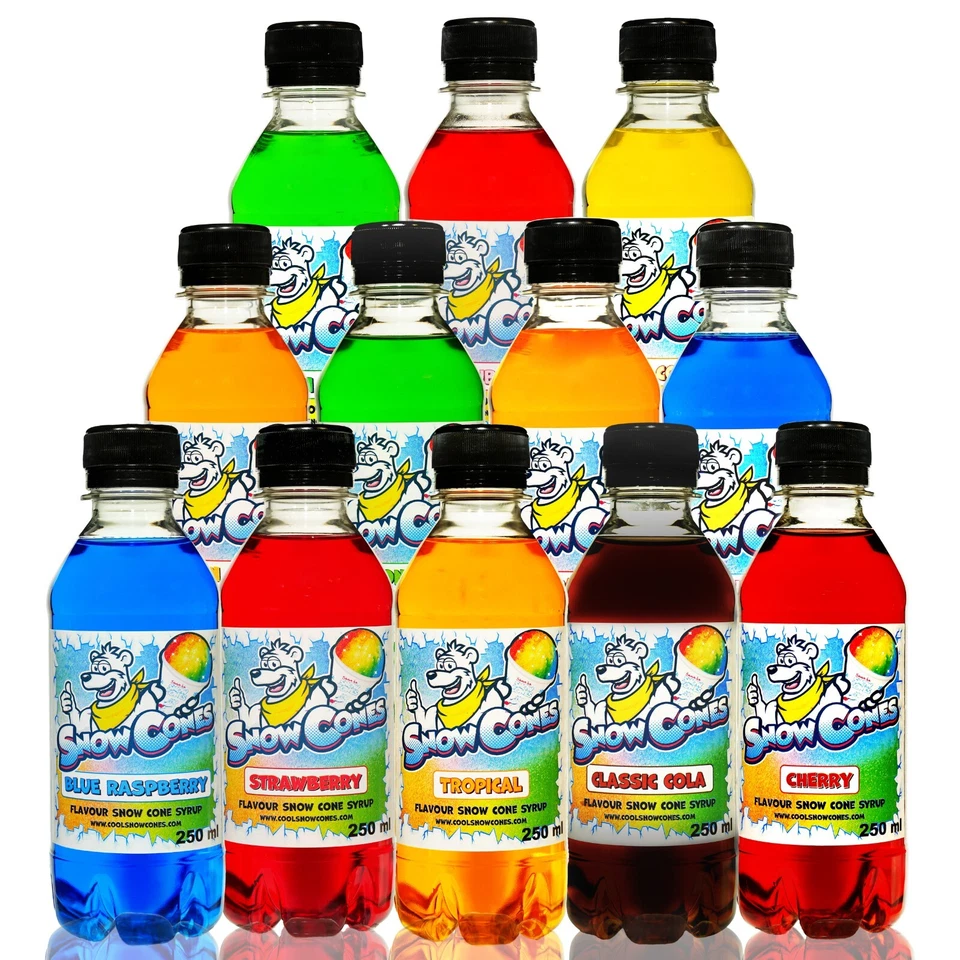 COOL SNOW CONES Slush Puppy Syrup Snow Cone Syrup - 12 x 250ml Pack use with all Slush Machines
