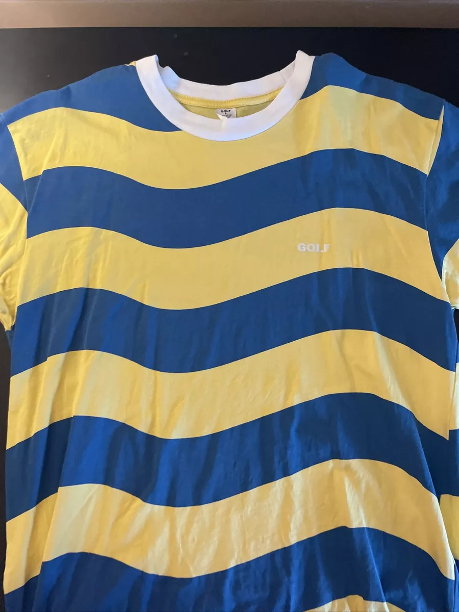 RARE Golf Wang Wavy Stripped Yellow & Blue Tee, Size L, Brand New