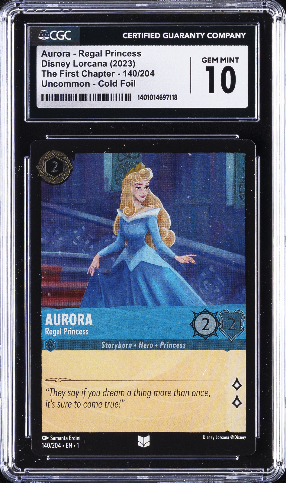 2023 DISNEY LORCANA EN 1-THE FIRST CHAPTER COLD FOIL #140 AURORA CGC 10
