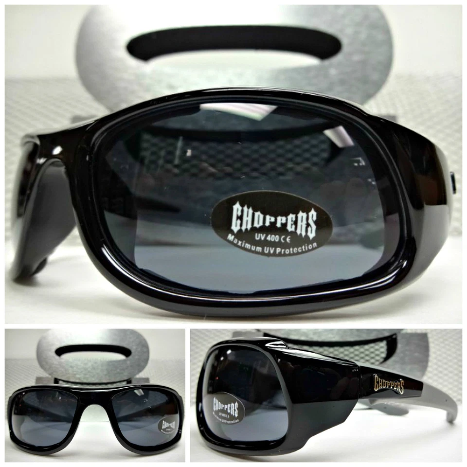 CHOPPERS Herren Motorrad Biker Sonnenbrille Wrap Schwarz Gepolstert Schutzbrille - Bild 1 von 1