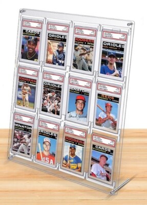 12 card display case Wonderjune Acrylic PSA Slab Graded Baseball Card Display Frame Clear View UV Protection Sports Wall Cabinet Holder for Wall Mount Desktop Hockey Basketball Football Lover Gift The ideal card height is 6 Black TCG Card Wall Display