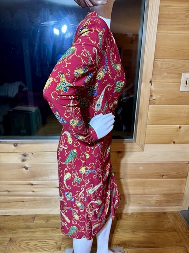 Lauren Ralph Lauren Wrap Dress Womens 8 Red Paisley Black Label Evening Wear! - Picture 4 of 5