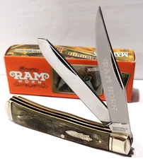 Marble's Genuine Rams Horn Handles 2 Blade Trapper Folding Pocket Knife MR358
