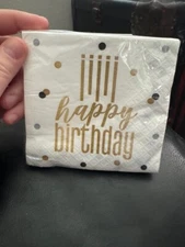 Unique 16ct. Metallic Happy Birthday Paper Beverage Napkins Supply Tableware