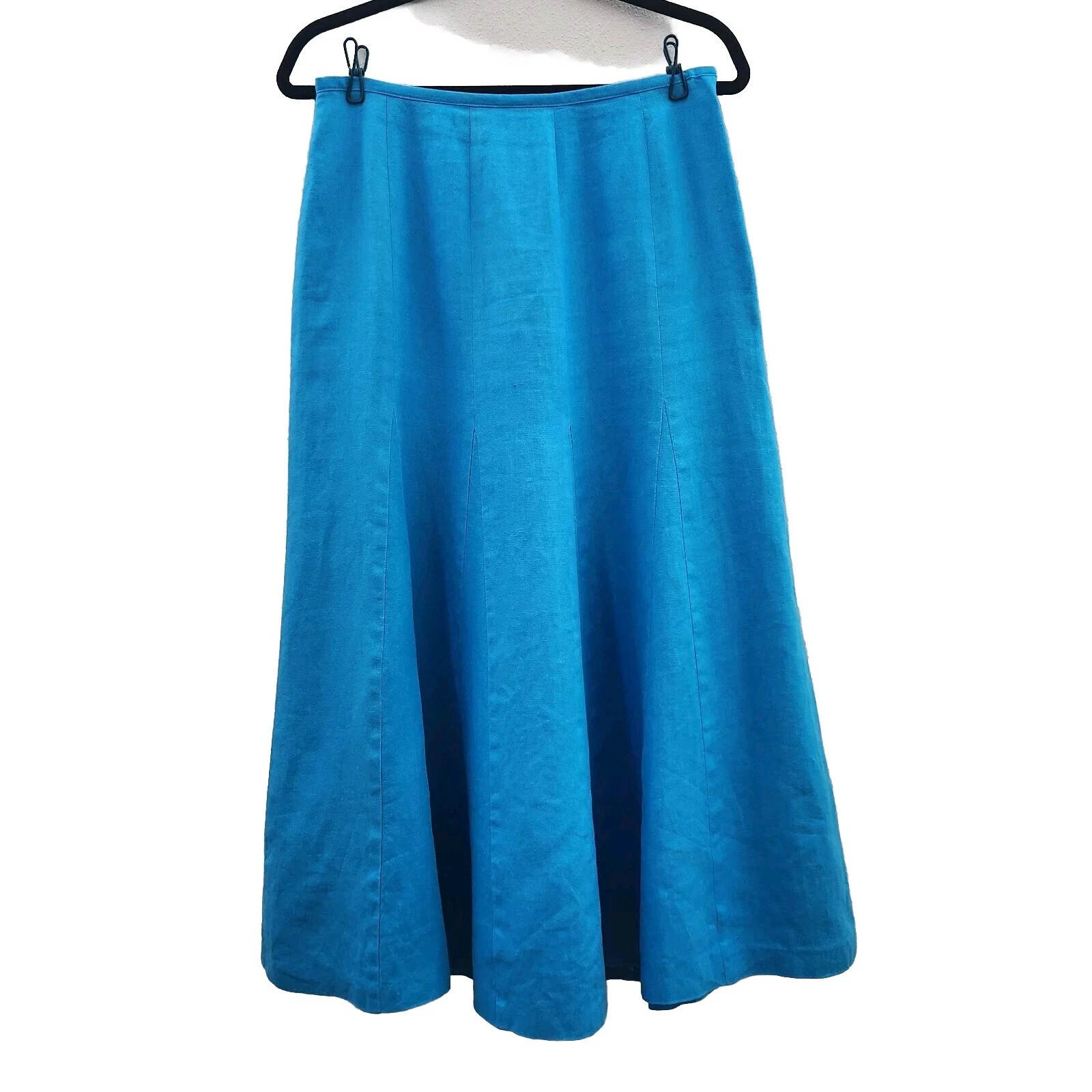 Talbots 100% Irish Linen Midi Maxi Flare Skirt Womens 8 Bright Turquoise Preppy